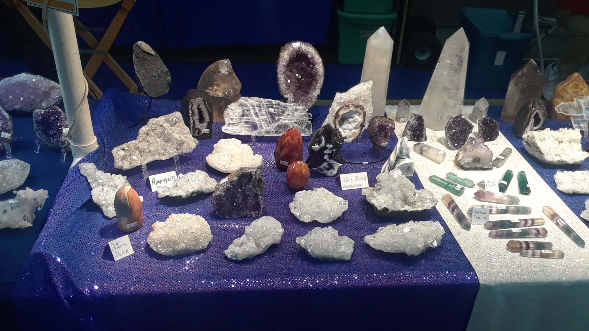 Rocks and crystals on a table