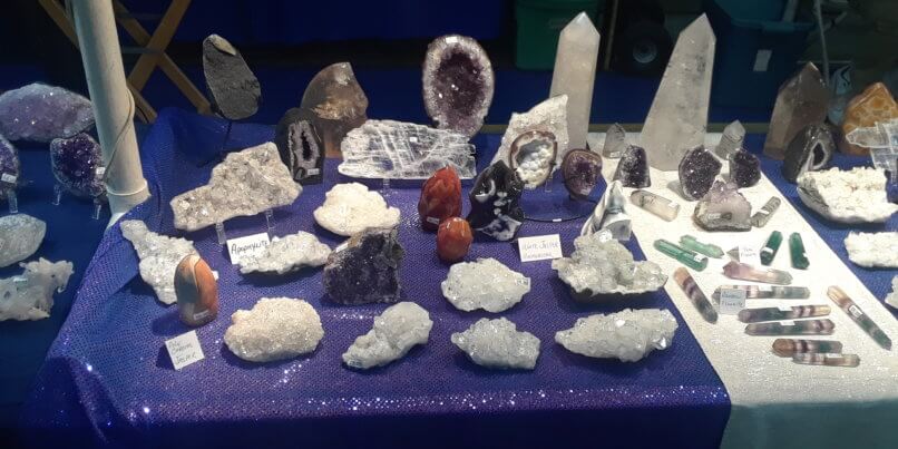 Rocks and crystals on a table